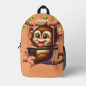 Oerwoud Monkey Swinging Tree Monogram Kinder Sinaa Bedrukte Rugzak (Voorkant)