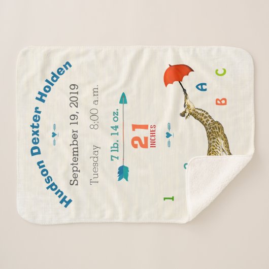 Oerwoud Nursery Flying Giraffe Baby Boy Birth Stat Sherpa Deken (Voorkant (horizontaal))