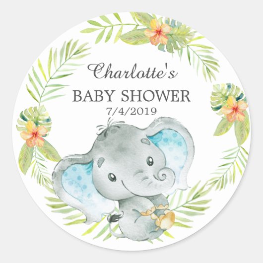 Oerwoud olifant Baby shower dank u gunst Ronde Sticker (Voorkant)