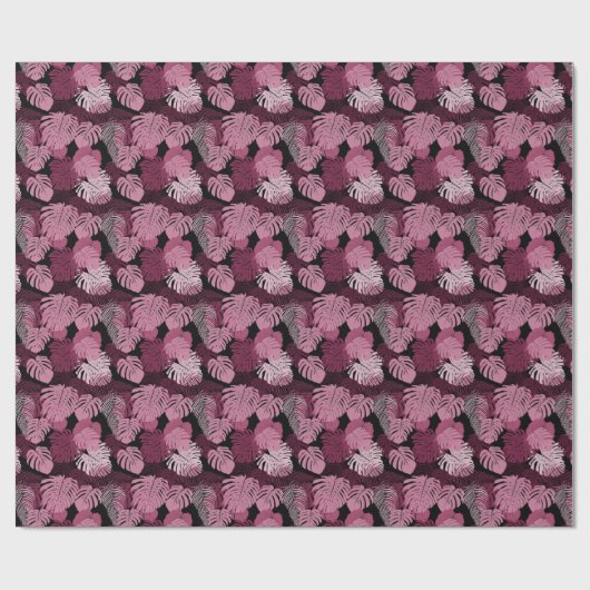 Oerwoud paarse natuur bloemenmonstera bladontwerp cadeaupapier (Vlak)