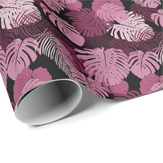 Oerwoud paarse natuur bloemenmonstera bladontwerp cadeaupapier (Rol Hoek)