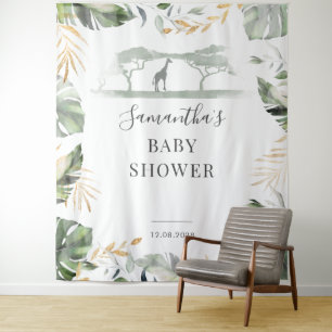 Oerwoud Palm Leaves Giraffe Baby shower Backdrop Wandkleed