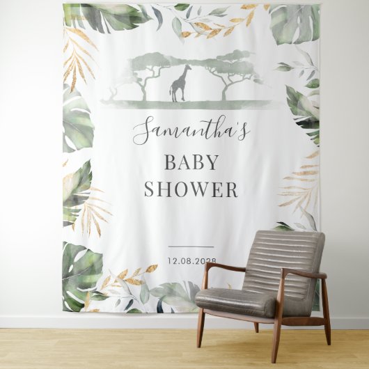 Oerwoud Palm Leaves Giraffe Baby shower Backdrop Wandkleed (In situ)