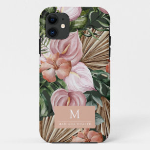 Oerwoud palmbladeren regenwoud bloemen roze groen iPhone 11 hoesje
