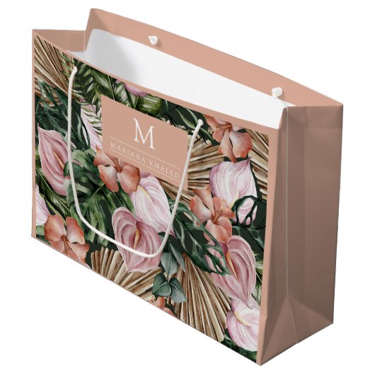 Oerwoud palmbladeren regenwoud bloemen roze groen groot cadeauzakje (Voorkant Gekanteld)