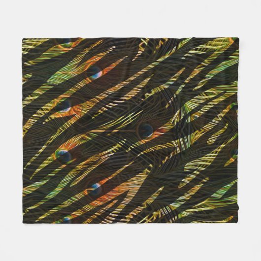 Oerwoud Patroon Zebra Strepen en Pauw Veren Fleece Deken (Voorkant (Horizontaal))