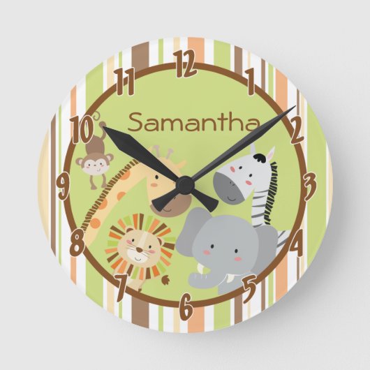 Oerwoud Play Safari Zoo Animal Personalized Clock Ronde Klok (Voorkant)