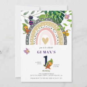 Oerwoud, regenboog en kameleon Baby 1e verjaardag Kaart