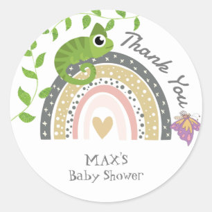 Oerwoud, Regenboog & Kameleon Baby shower Dank u Ronde Sticker