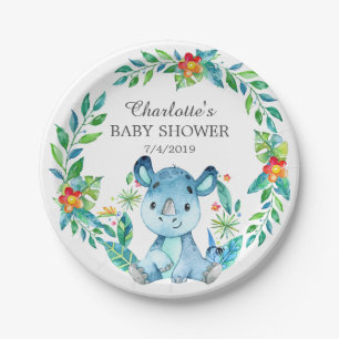 Oerwoud Rhino Baby shower 7" Bord