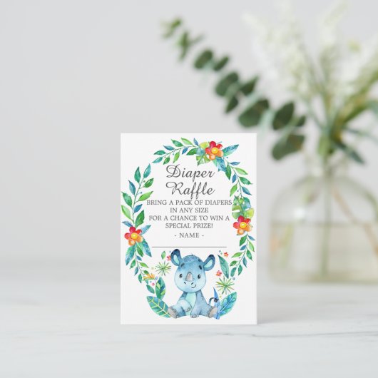 Oerwoud Rhino Baby shower Diaper Raffle Informatiekaartje (Staand voorkant)