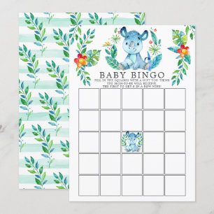 Oerwoud Rhino BINGO Baby shower Game Kaart