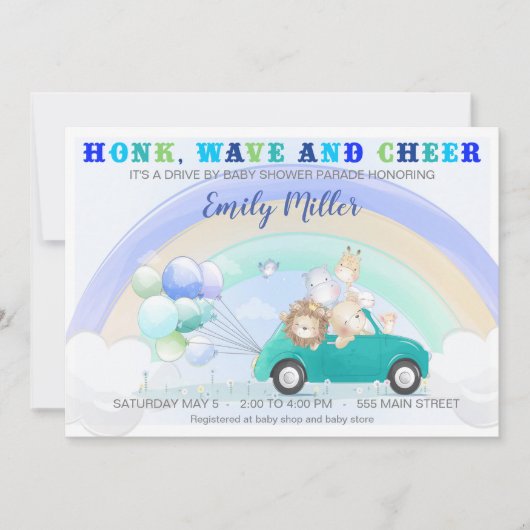 Oerwoud rijden op baby shower uitnodiging (Voorkant)