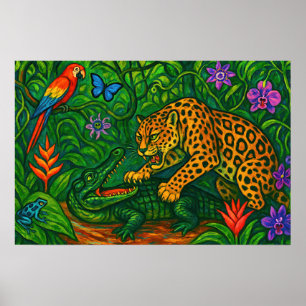 "Oerwoud Rivals" - Kleurrijk Wildlife Portret Poster