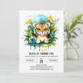 Oerwoud Roar Tiger Boy Verjaardagsuitnodiging Kaart (Staand voorkant)