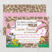 Oerwoud Roze Verjaardagsuitnodiging Kaart (Voorkant / Achterkant)