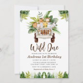 oerwoud safari 1e verjaardagsfeestuitnodiging kaart (Voorkant)