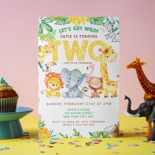 Oerwoud Safari 2e verjaardag Boy Party Zoo Kaart