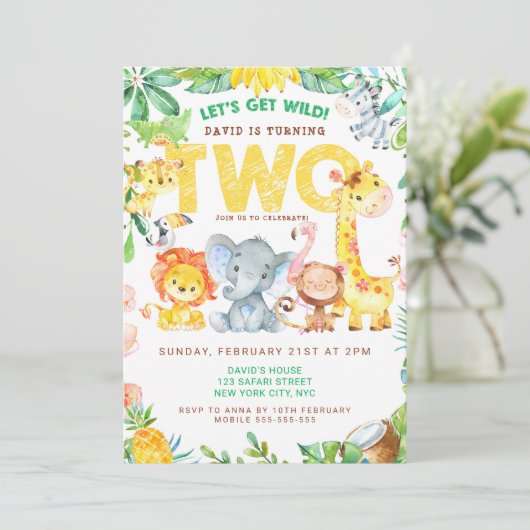 Oerwoud Safari 2e verjaardag Boy Party Zoo Kaart (Staand voorkant)