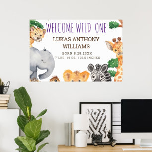 Oerwoud Safari Animal Baby Birth kondiging Poster