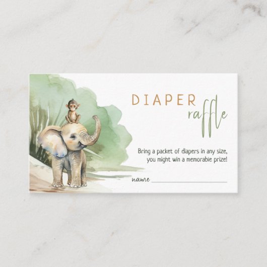 Oerwoud Safari Animals Baby shower Diaper Raffle Informatiekaartje (Voorkant)