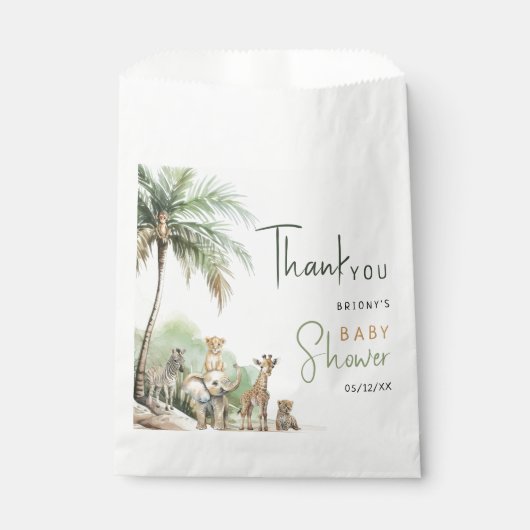 Oerwoud Safari Animals Baby shower Hartelijk dank Bedankzakje (Voorkant)