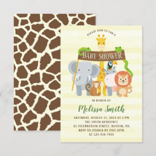 Oerwoud Safari Animals Baby shower Invitation Kaart