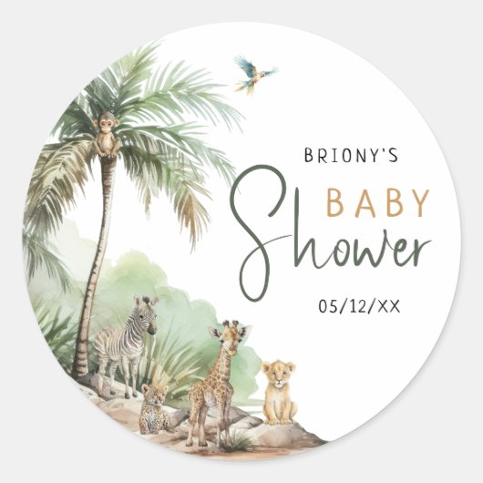 Oerwoud Safari Animals Baby shower Ronde Sticker (Voorkant)
