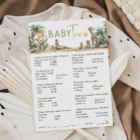 Oerwoud Safari Animals Baby shower Trivia Kaart