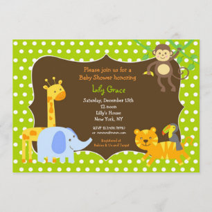 Oerwoud Safari Animals Baby Shower-uitnodigingen Kaart