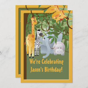 Oerwoud Safari Animals Birthday Party Custom Kaart