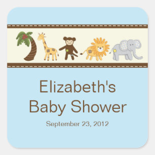 Oerwoud Safari Animals Blue Boy Baby shower Vierkante Sticker