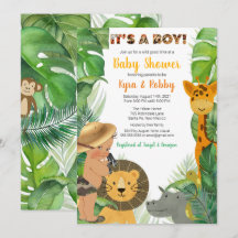 Oerwoud Safari Animals Boy Baby shower Invitation