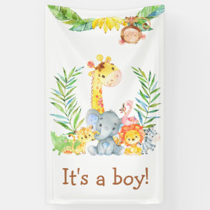 Oerwoud Safari Animals Cute It's a Boy Baby shower Spandoek