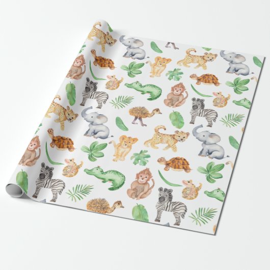 Oerwoud Safari Animals KIds Birthday Cadeaupapier (Uitgerold)