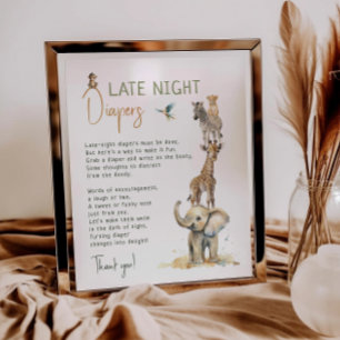 Oerwoud Safari Animals Late Night Luiers Sign Poster