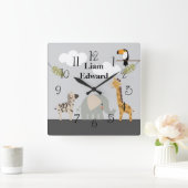 Oerwoud Safari Animals Nursery Wall Clock Vierkante Klok (Huis)