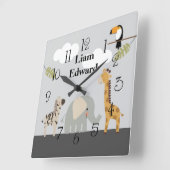 Oerwoud Safari Animals Nursery Wall Clock Vierkante Klok (Hoek)