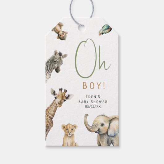Oerwoud Safari Animals Oh Boy Baby shower Dank je Cadeaulabel (Voorkant)