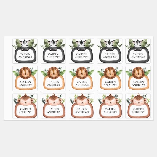 Oerwoud Safari Animals School Daycare Labels (Vel)