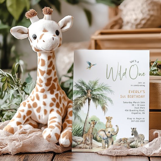 Oerwoud Safari Animals "Wild One" Verjaardagsfeest Kaart