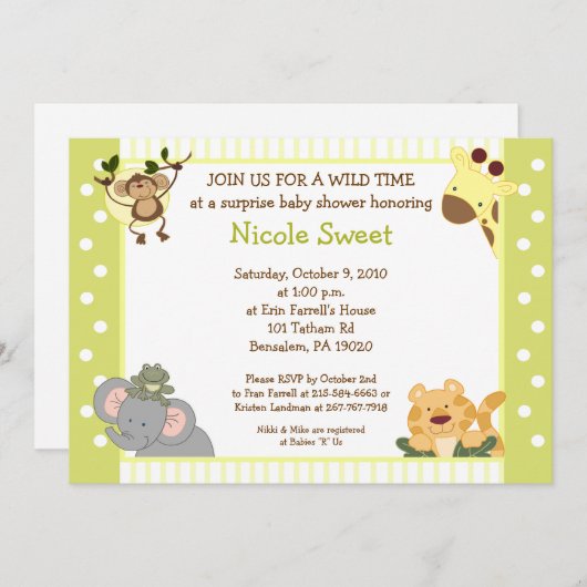 Oerwoud Safari Baby shower Uitnodiging 5x7 (Voorkant / Achterkant)