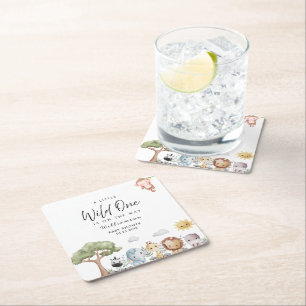Oerwoud Safari Baby shower Vierkante Kartonnen Onderzetter