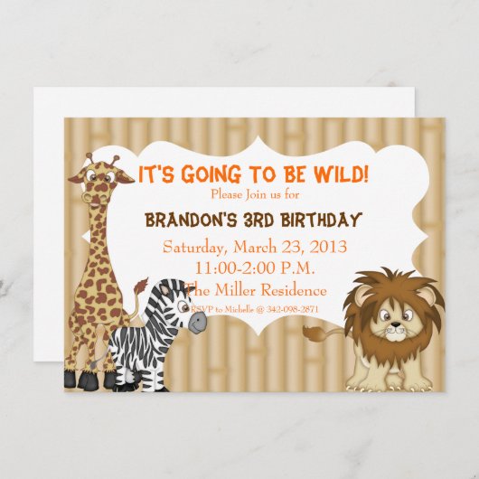 Oerwoud Safari Birthday Uitnodiging (Voorkant / Achterkant)