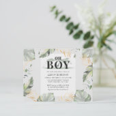 Oerwoud Safari Botanical Boy Giraffe Baby shower Uitnodiging Briefkaart (Staand voorkant)