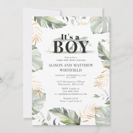 Oerwoud Safari Botanisch Palm Leaves Baby shower Kaart (Voorkant)
