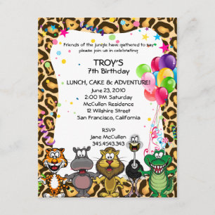 Oerwoud Safari Children's Birthday Party nodigt ui Kaart