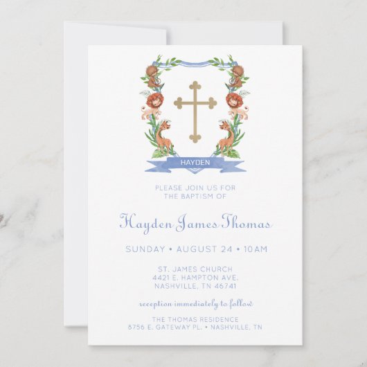 Oerwoud Safari Crest Boy Baptism Uitnodiging (Voorkant)