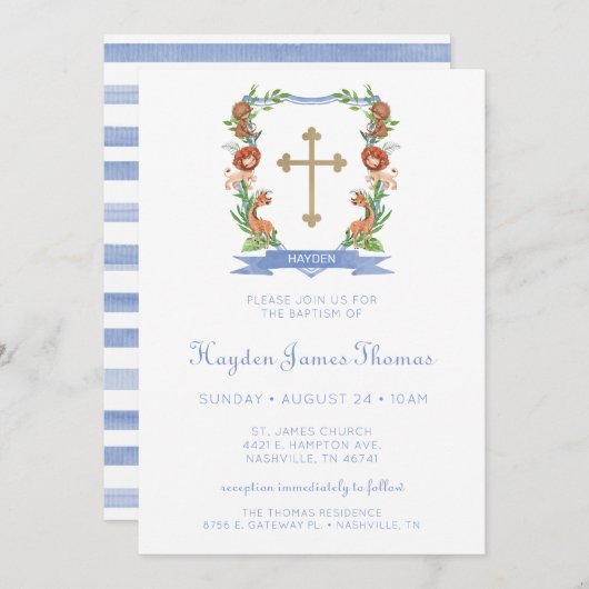 Oerwoud Safari Crest Boy Baptism Uitnodiging (Voorkant / Achterkant)