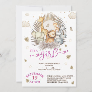 Oerwoud Safari Dier Baby Meisje Douche Kaart